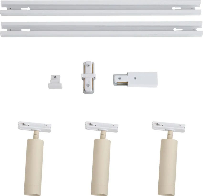 Sistem de iluminat cu șină modern cu 3 spoturi alb cu bej monofazat GU10 35mm - Iconic Jeana Luxe