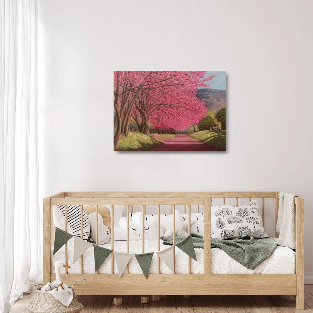 Tablou pe sticlă cu copaci înfloriți (70x50 cm)