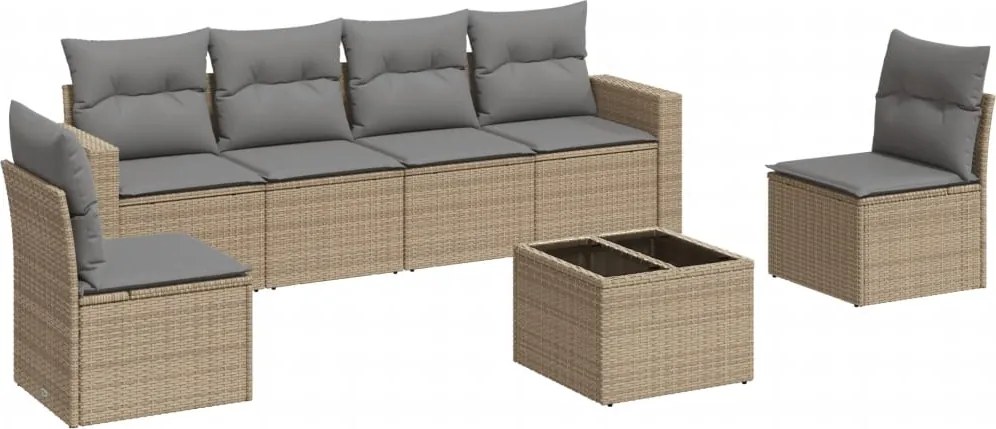 vidaXL Set canapele de grădină, 7 piese, cu perne, bej, poliratan