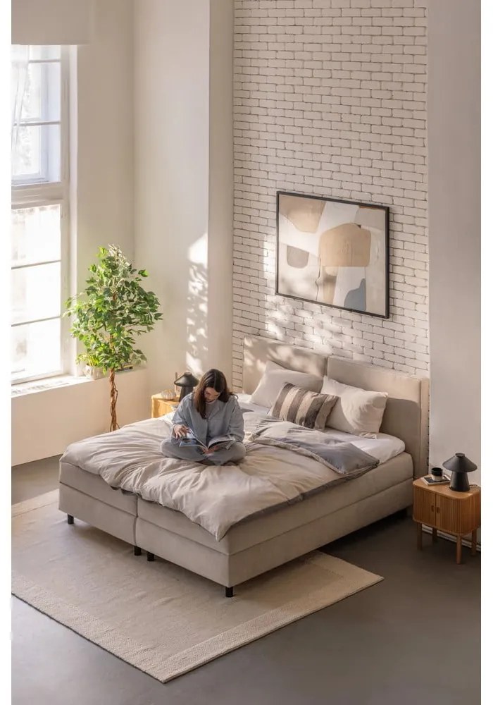 Pat boxspring bej cu spațiu de depozitare 160x200 cm Elva Bold – Bonami Selection