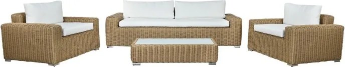 Set lounge exterior din rattan sintetic împletit, 4 piese cu canapea, 2 fotolii, măsuță și perne, „Paloma”