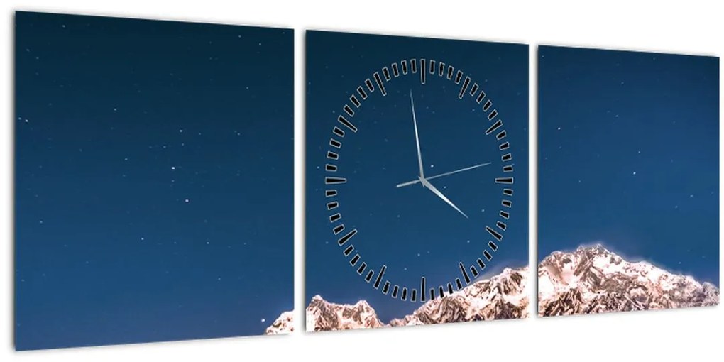 Tablou cu munți și cerul nocturn (cu ceas) (90x30 cm)