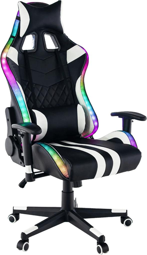 Scaun de birou / joc cu iluminare RGB, model negru / alb / culoare, ZOPA