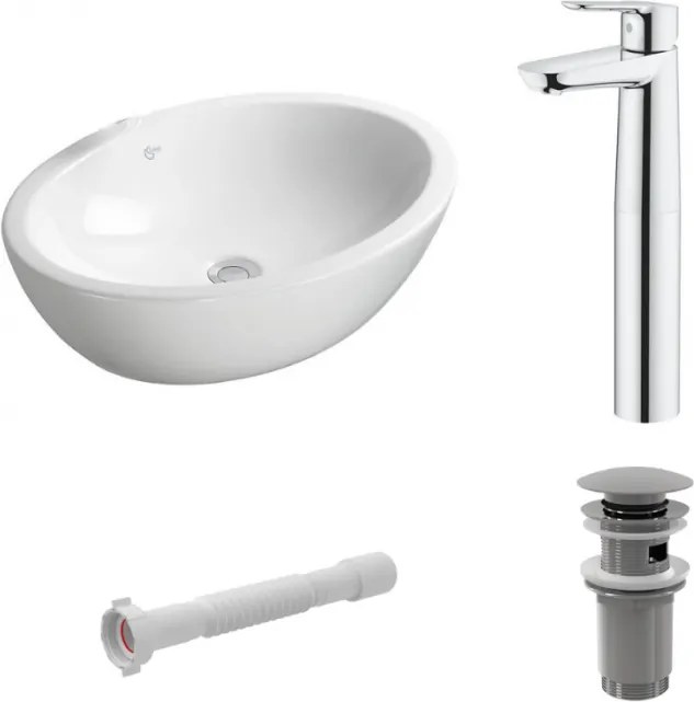 Set lavoar pe blat Ideal Standard Strada + baterie Grohe BauEdge XL + ventil cu sifon