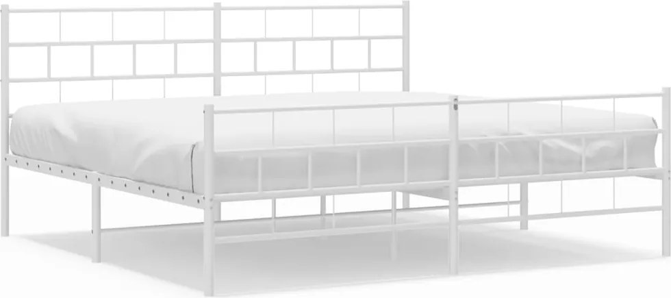 vidaXL Cadru de pat metalic cu tăblie, alb, 200x200 cm