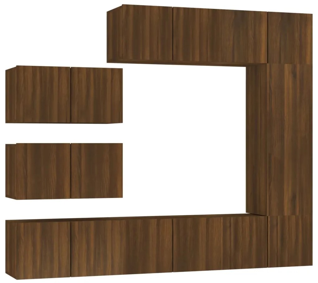 Set dulap TV, 8 piese, stejar maro, lemn prelucrat 8, Stejar brun, 60 x 30 x 30 cm