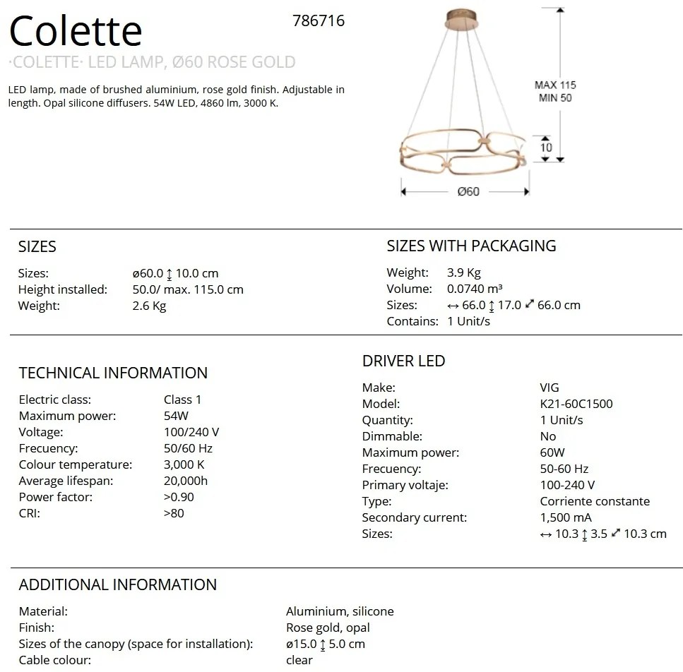 Lustra LED design ultra-modern 60cm Colette auriu roze