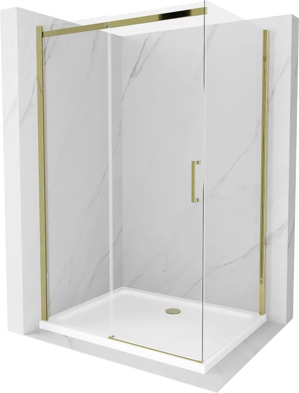 Mexen Omega cabină de duș culisantă 120 x 90 cm, transparentă, auriu + bazin Flat - 825-120-090-50-00-4010