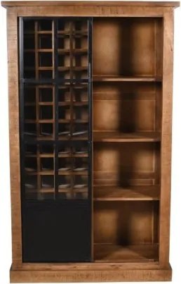 Vitrină bar din lemn masiv de mango și metal, 115 x 45 x 190 cm, finisaj natural, „Bottle Rack"