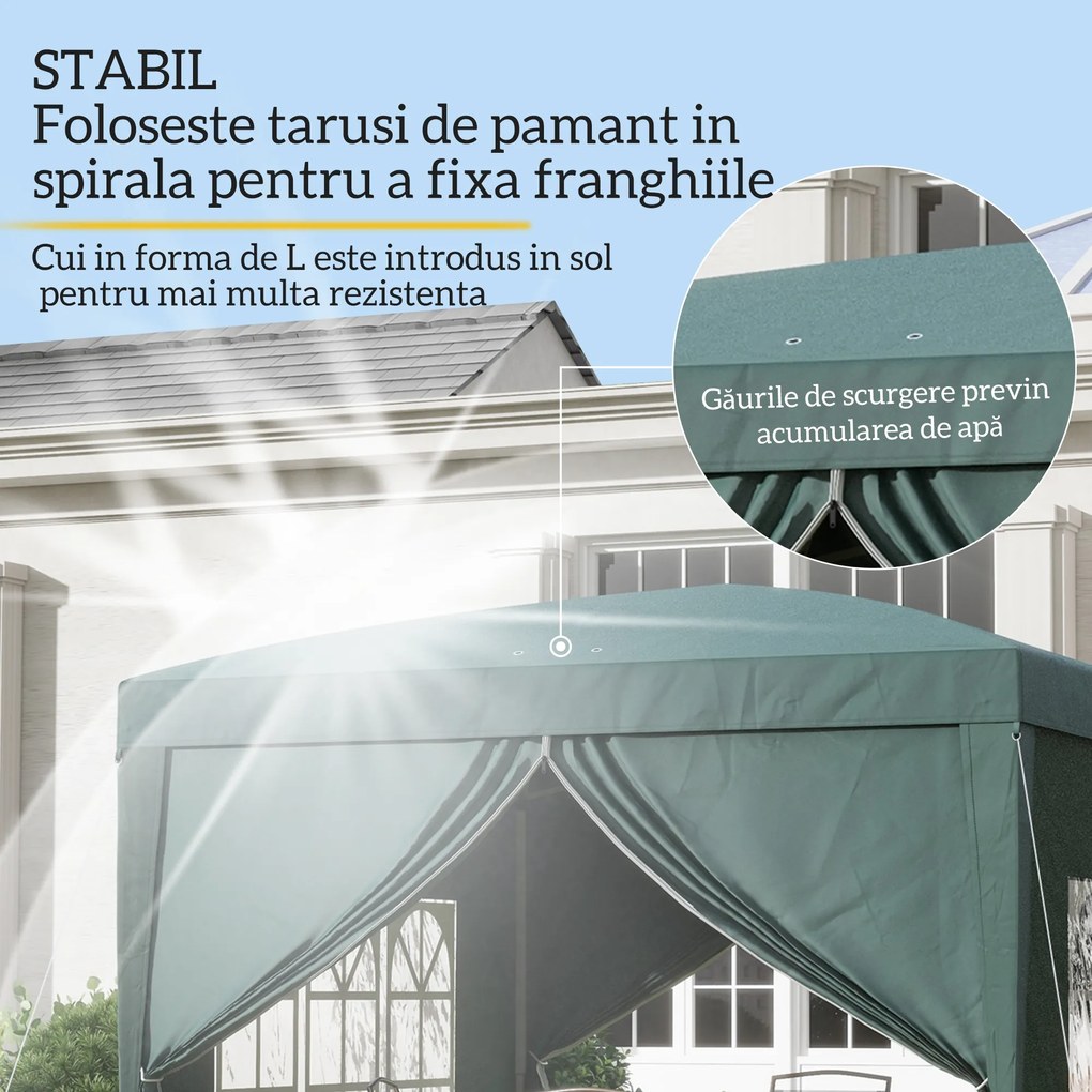 Outsunny Cort impermeabil 3x3 m pentru gradina, cort cu panouri laterale pliabile din otel si copertina din material Oxford, Verde | Aosom Romania