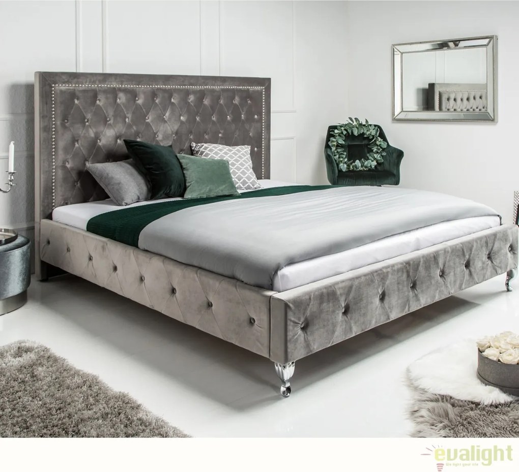 Pat elegant tapitat cu catifea gri argintiu, Extravagancia 180x200cm A-38968 VC