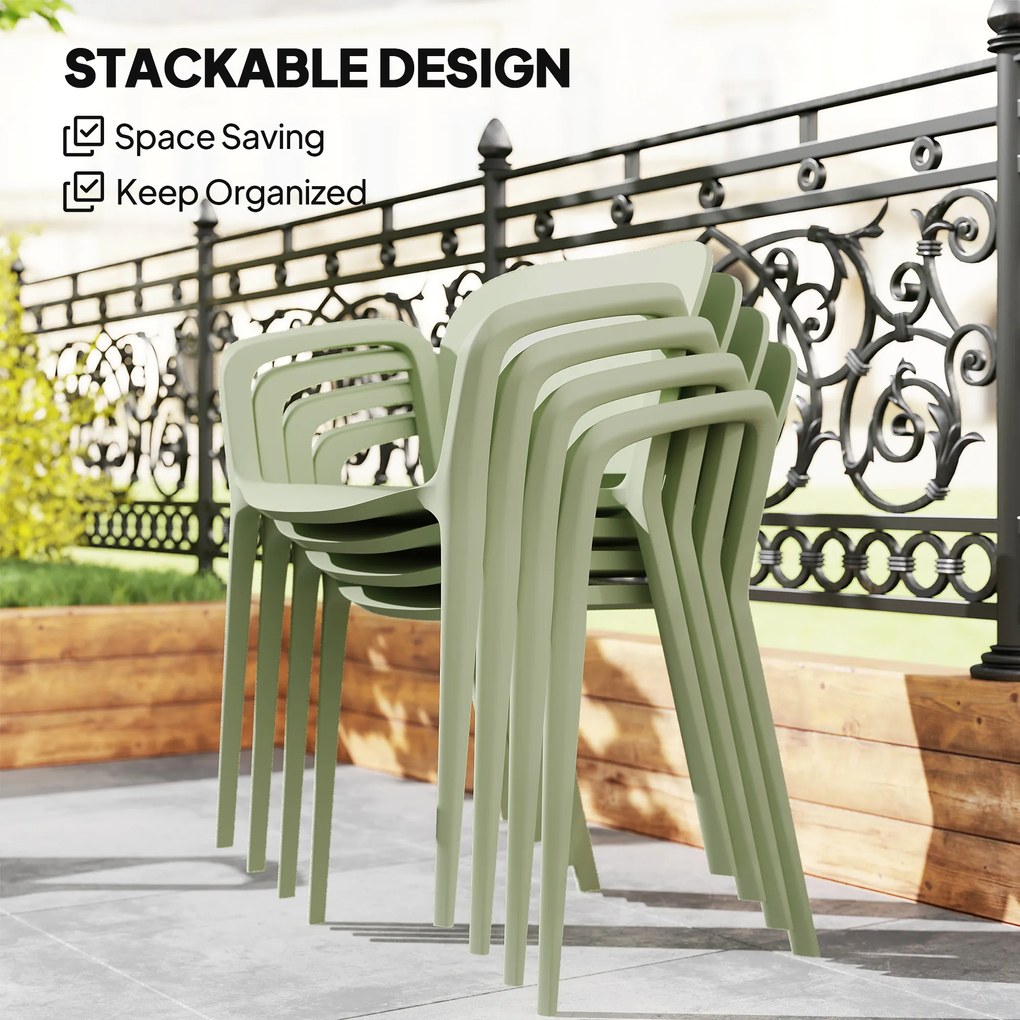 Outsunny Set de 4 Scaune Suprapozabile pentru Grădină, 60x56x75 cm, Verde | Aosom Romania
