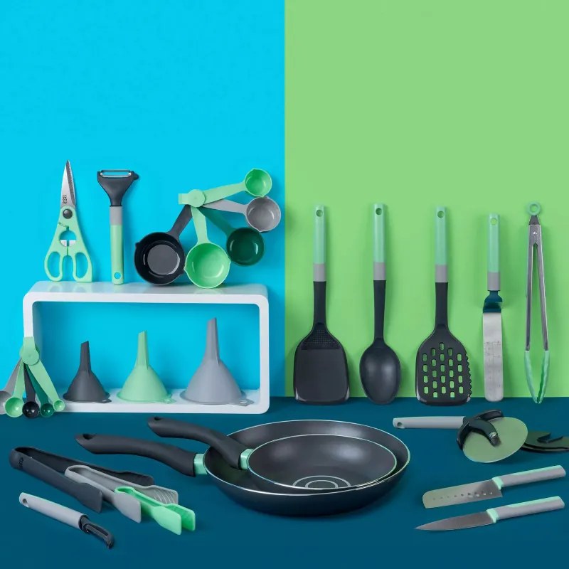 Cleste pentru servire Tasty Go Green 678097, 34,5 cm, Maner din silicon, Otel inoxidabil, Verde