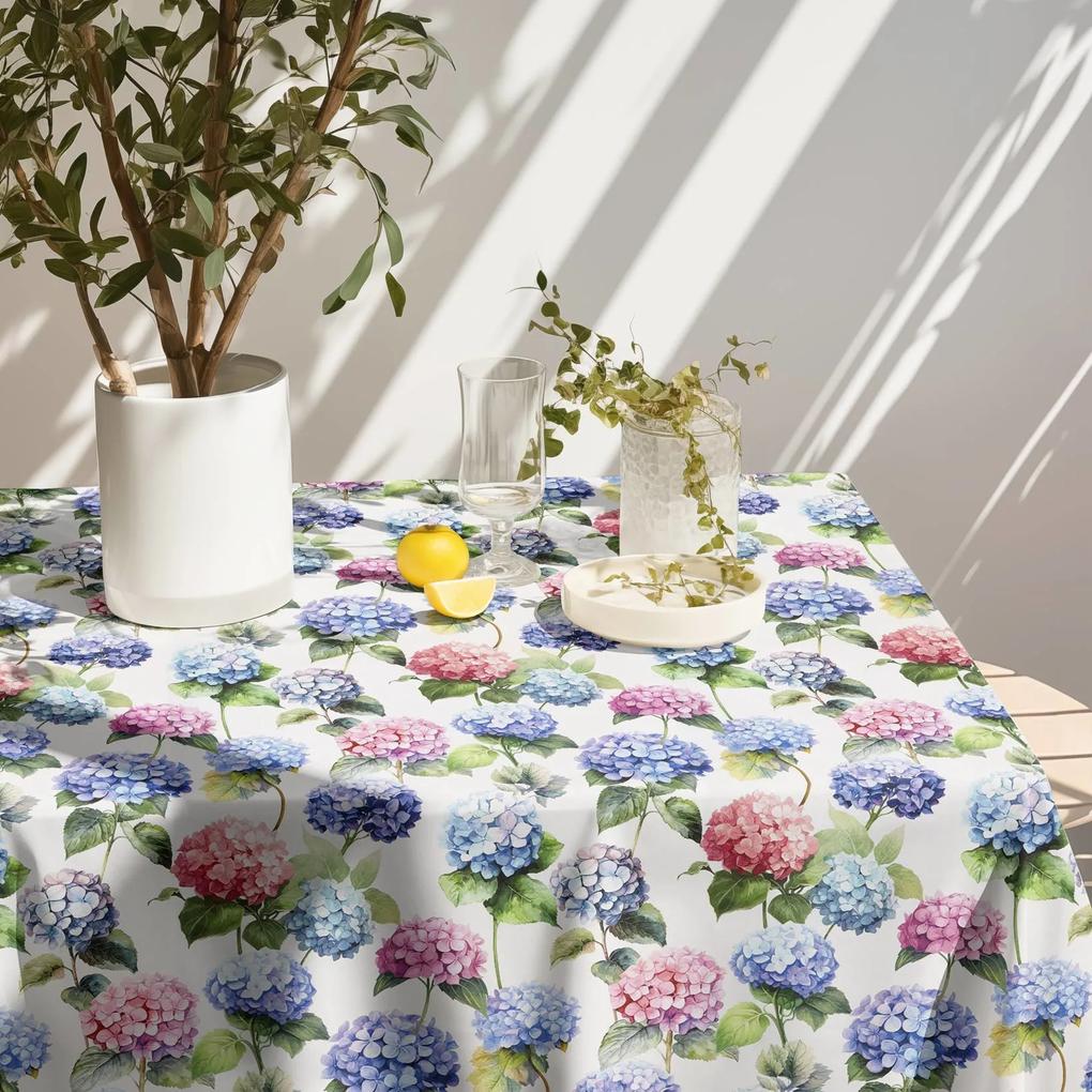 Goldea față de masă decorativă loneta - flori de hortensie 100 x 140 cm