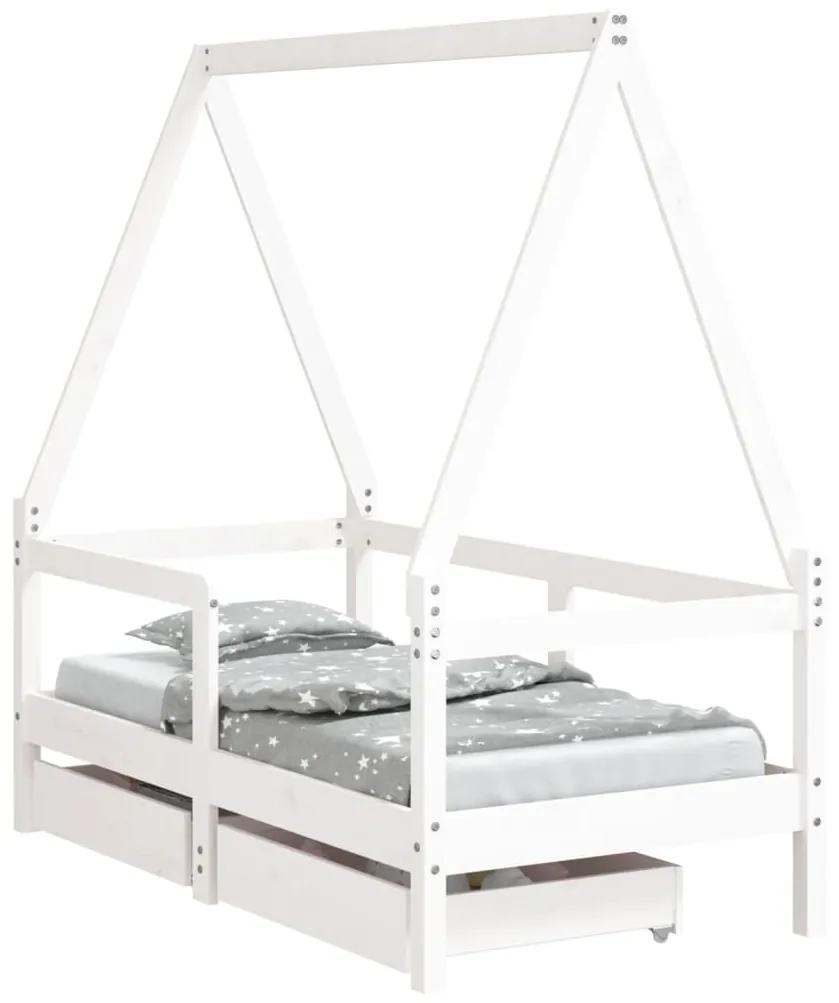 834472 vidaXL Cadru de pat copii cu sertare, alb, 70x140 cm, lemn masiv pin