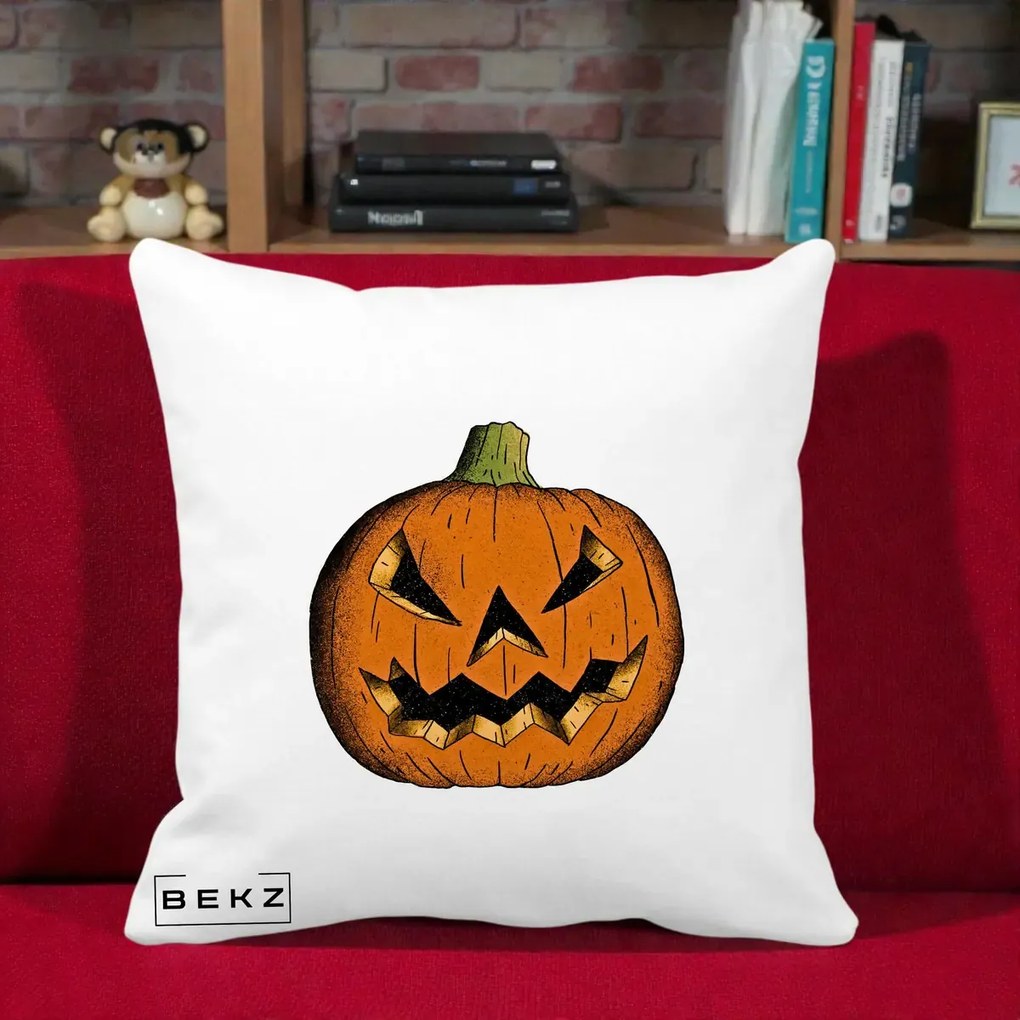 Perna Decorativa Halloween Dovleac Portocaliu Clasic, 40x40 cm, Alba Mata, Husa Detasabila, Perna Inclusa, BEKZ®