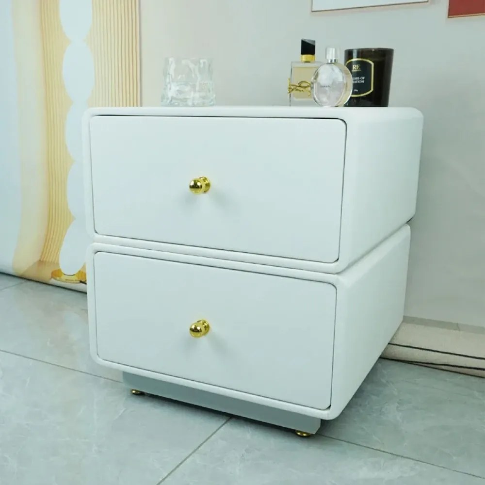 Noptieră modernă cu design minimalist, 2 sertare, Alb