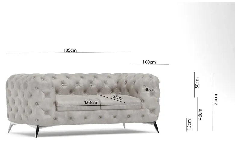 Canapea gri deschis cu tapițerie din catifea 185 cm Chelsea – Ropez