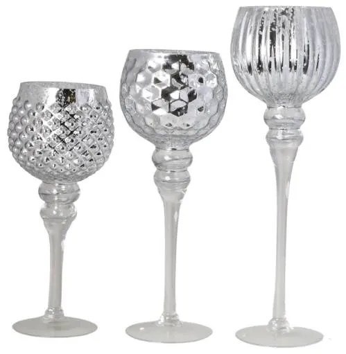 Set 3 potire argintii din sticla