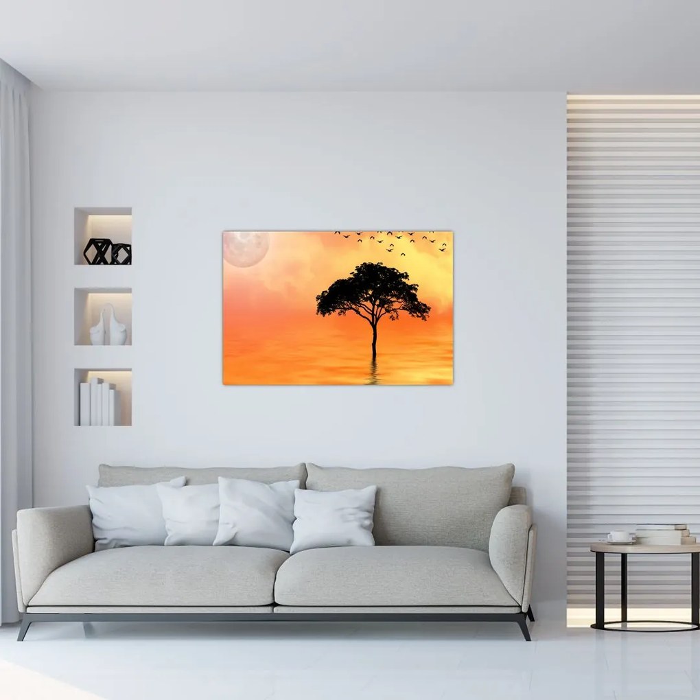 Tablou cu copac în apus de soare (90x60 cm)