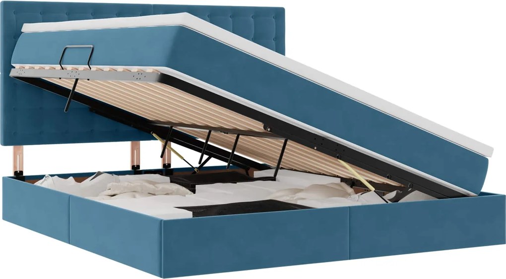 vidaXL Pat cu saltea și LED Albastru închis 160 x 200 cm Catifea