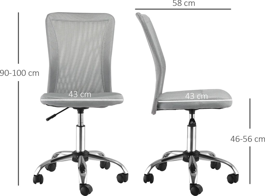 Vinsetto Scaun de Birou Ergonomic Fără Cotiere din Țesătură tip Plasă Gri | Aosom Romania