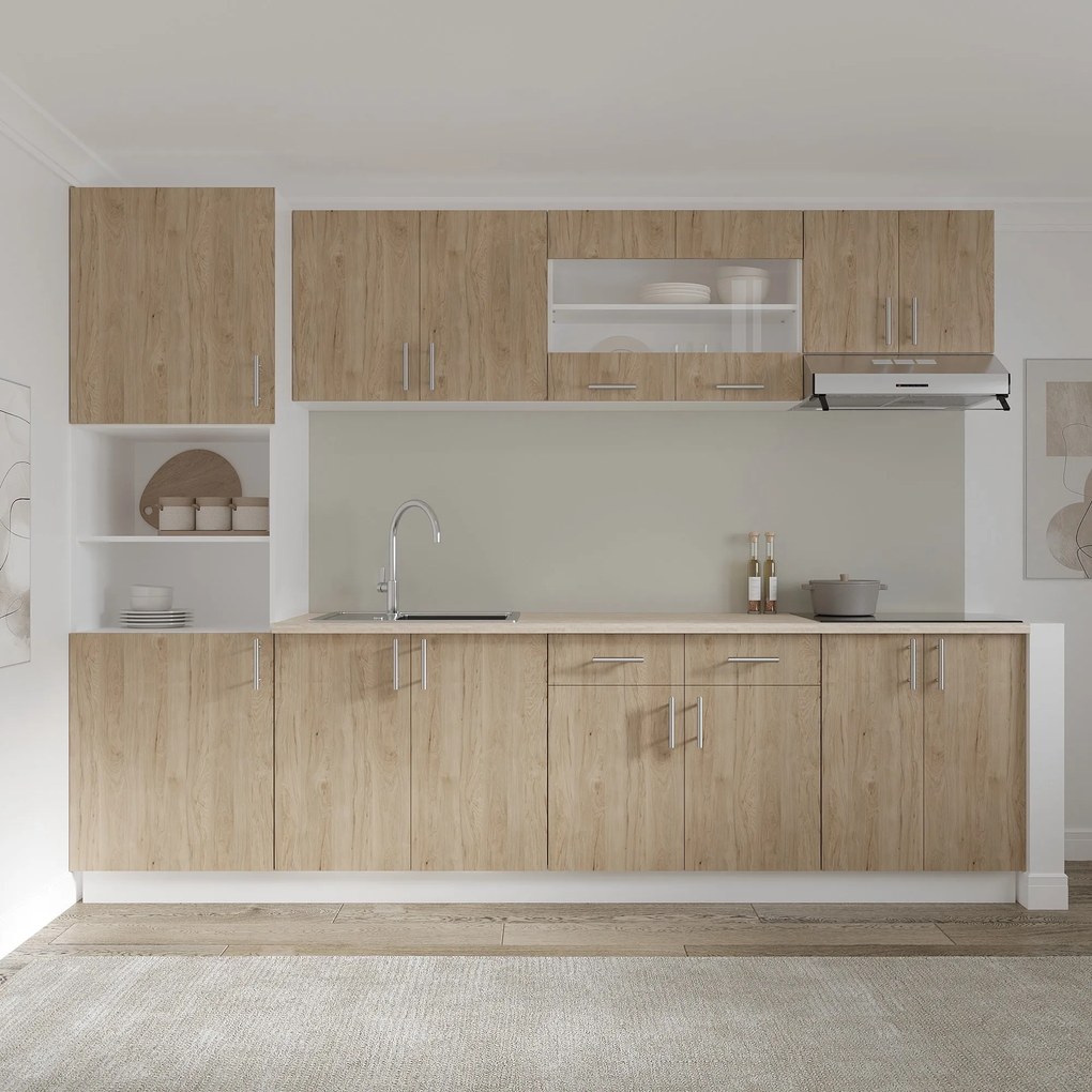 Corp Baza Karo, 2 Sertare, 2 Usi, Lemn Natural/Alb, 80 x 50 x 80 cm