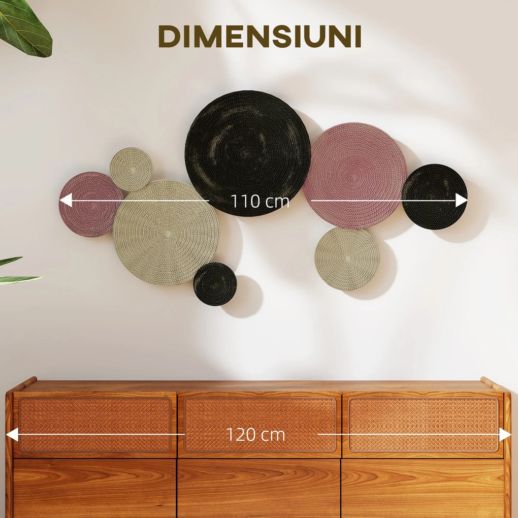 HOMCOM Artă Murală cu 8 Discuri 3D și Accesorii de Montare Incluse, Decorații Metalice de Perete, 110x7x58 cm, Bronz, Portocaliu și Galben | Aosom Romania