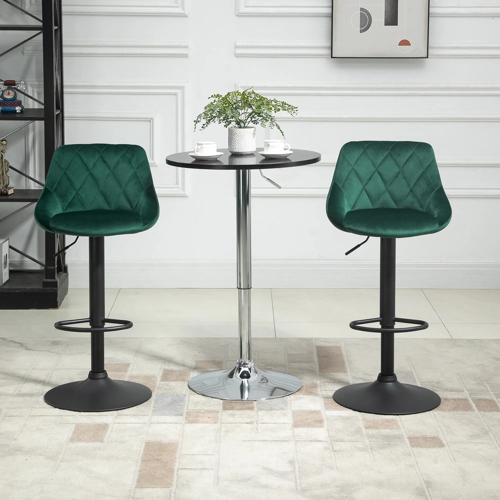 Set 2 Scaune de Bar Pivotante HOMCOM, Efect Catifelat, 51,5x48x83-104cm, Verde | Aosom Romania