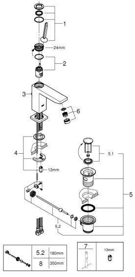 GROHE 23657000 - Baterie pentru lavoar EUROCUBE JOY, mărime M, crom lucios