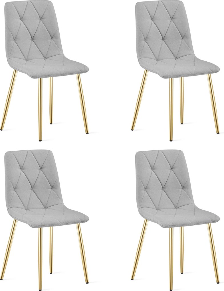 Set 4 Scaune Bucatarie/Dining Fido, Picioare Aurii,Gri Deschis