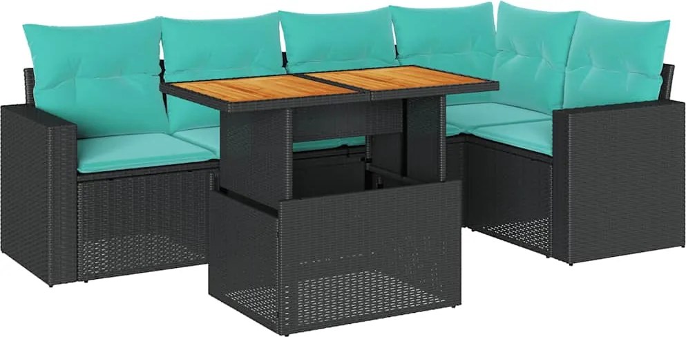 vidaXL Set mobilier de grădină cu perne, 6 piese, negru, poliratan
