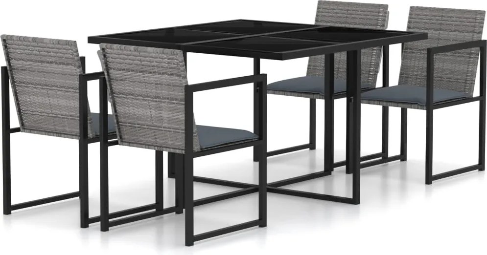 vidaXL Set mobilier de exterior cu perne, 5 piese, gri, poliratan