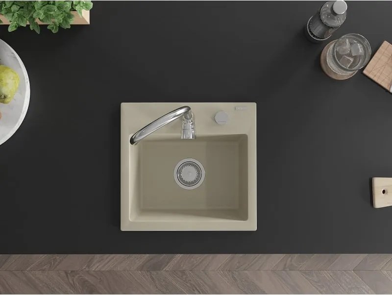 Mexen Milo chiuvetă de bucătărie din granit cu 1 cuvă, 435 x 410 mm, bej, sifon cromat - 6505441000-69