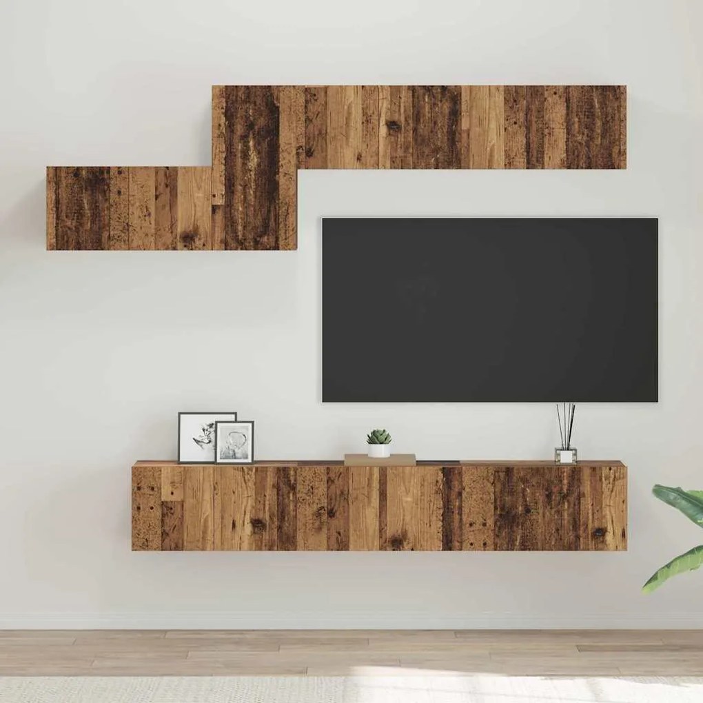 vidaXL Set comodă TV 7 pcs Lemn vechi 60 x 30 x 30 cm Lemn compozit