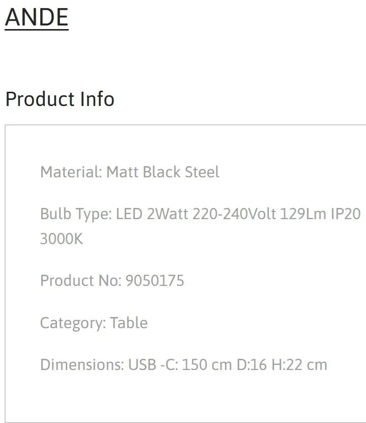 Veioza LED design decorativ ANDE negru, NVL-9050175