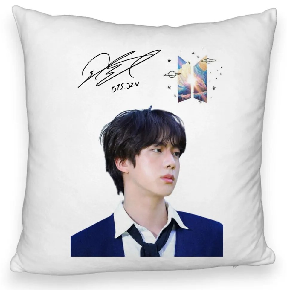 Perna Decorativa Fluffy BTS Jin 3, 40x40 cm, Husa Detasabila, Burduf