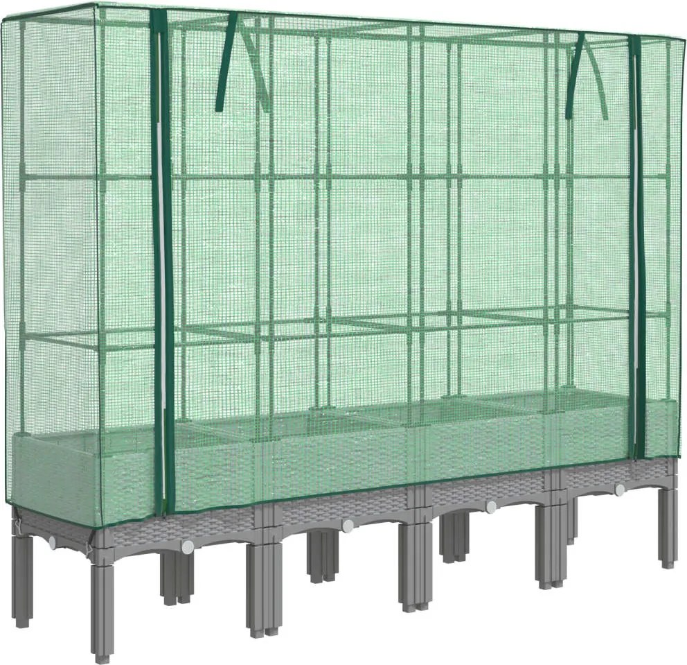 vidaXL Strat înălțat cu husă de seră, aspect ratan, 160x40x140 cm