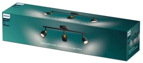 Spot Philips NIALL 3xGU10/5W/230V negru/alamă