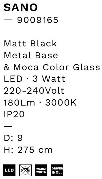 Pendul LED modern, Metal, Sticla, Moca, SANO