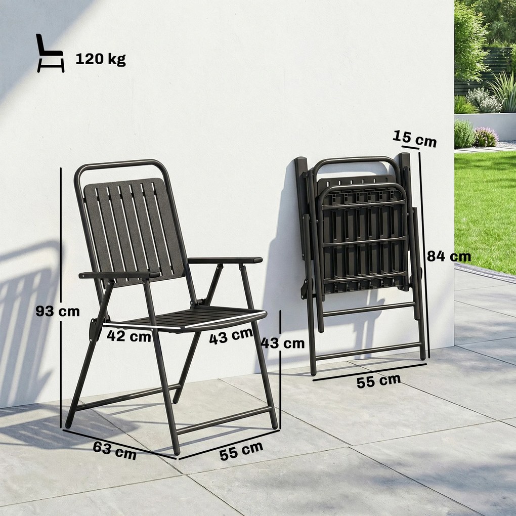 Outsunny Set de 4 scaune de grădină pliabile pentru exterior cu cotiere, spătar și șezut cadru metalic 55x63x93 cm negru | Aosom Romania