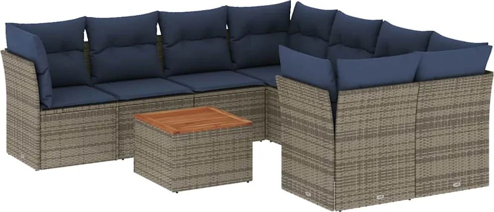 vidaXL Set canapele de grădină, 9 piese, cu perne, gri, poliratan