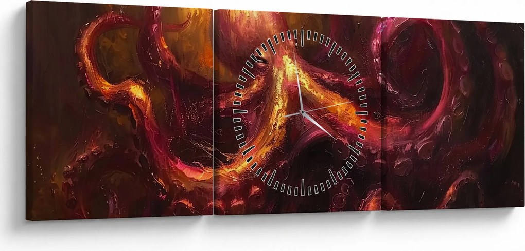Tablou - Octopus, pictură în ulei (cu ceas) (90x30 cm)