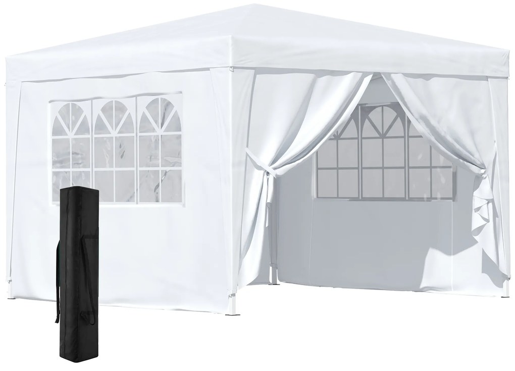 Foisor Impermeabil cu Paneluri Laterale Outsunny, Tesatura Oxford Alb, 3x3m | Aosom RO