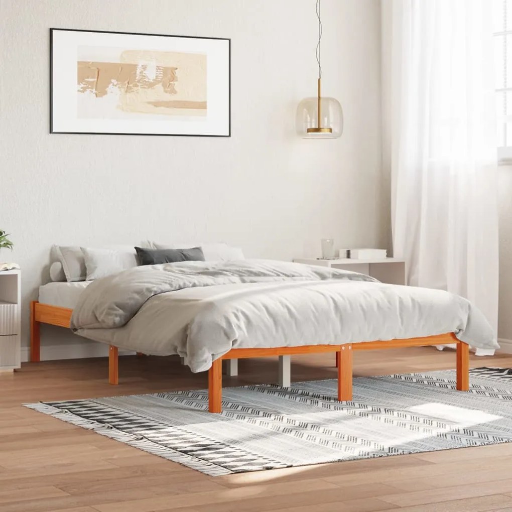 vidaXL Cadru de pat fără saltea, maro ceruit 140x200 cm lemn masiv pin
