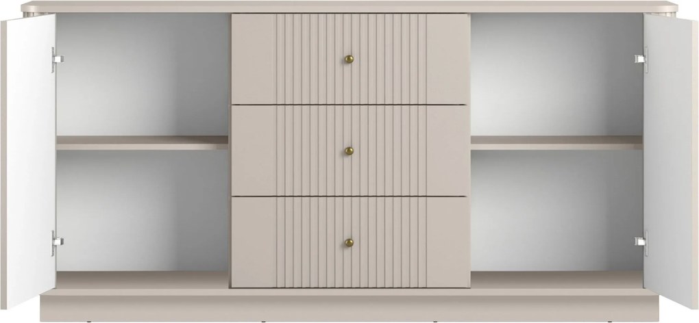 Comodă cu sertare pe soclu Vesper 160 cm - cașmir / mânere aurii