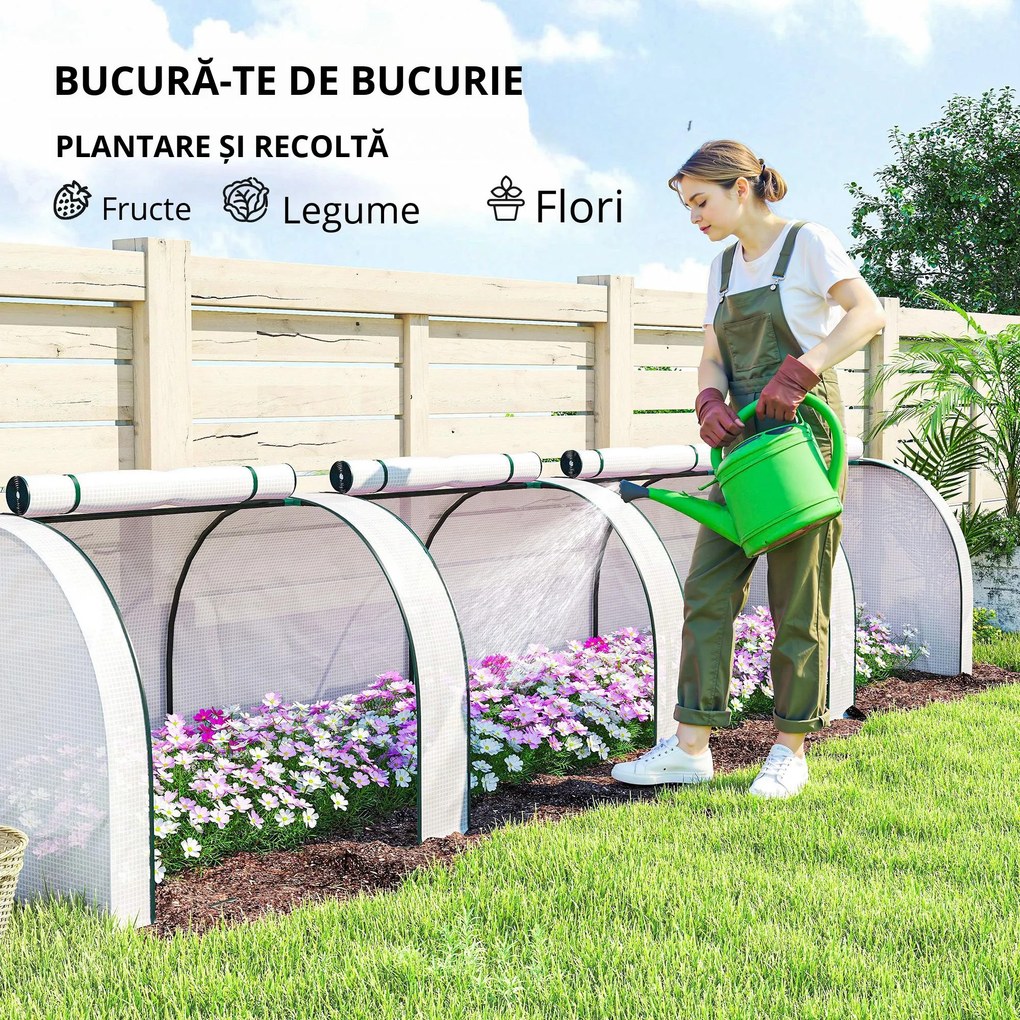 Outsunny Seră, seră din folie rezistentă la iarnă cu ușă cu fermoar rulabilă 395 x 100 x 80 cm Alb | Aosom Romania