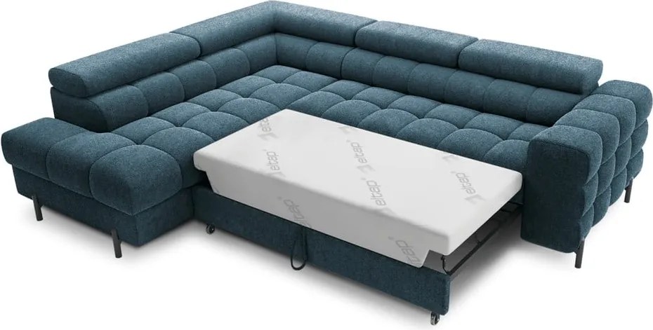 Colțar albastru extensibil/cu spațiu de depozitare cu tapițerie din țesătură bouclé (cu colț pe partea stângă/în formă de ”L”) Ferucce – ELTAP