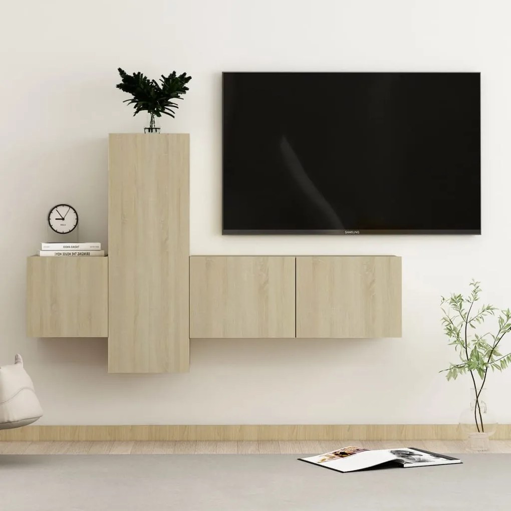 vidaXL Set de dulapuri TV, 3 piese, stejar sonoma, lemn prelucrat
