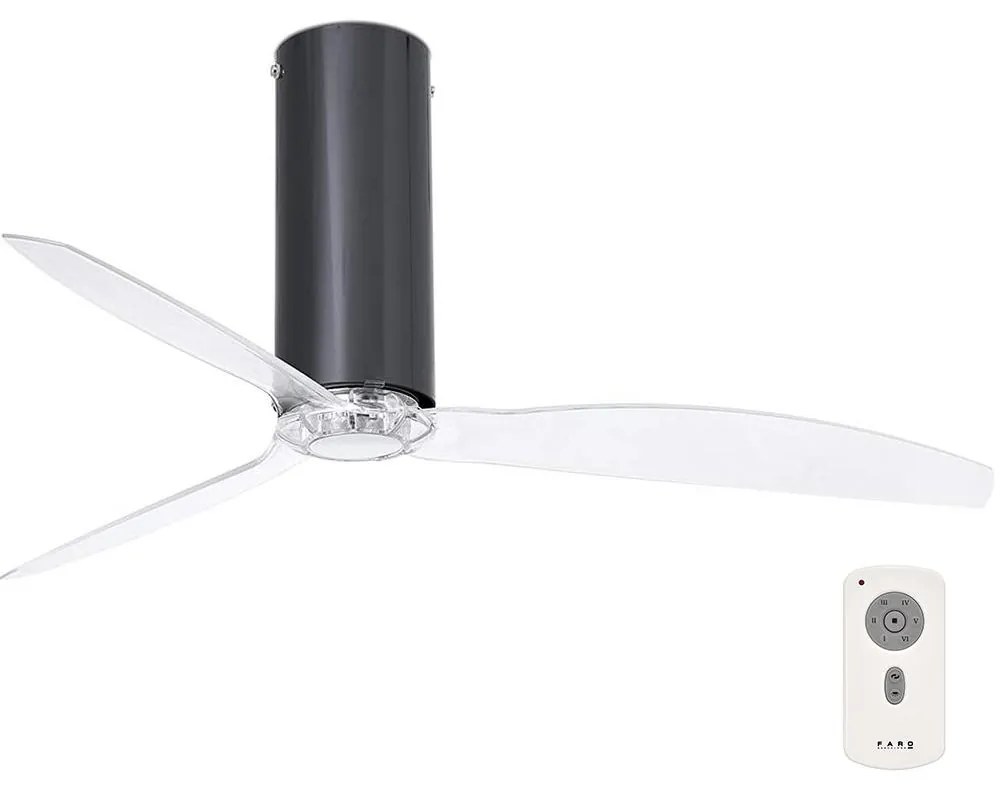 Ventilator de tavan FARO 32035 TUBE FAN negru/transparent + telecomandă